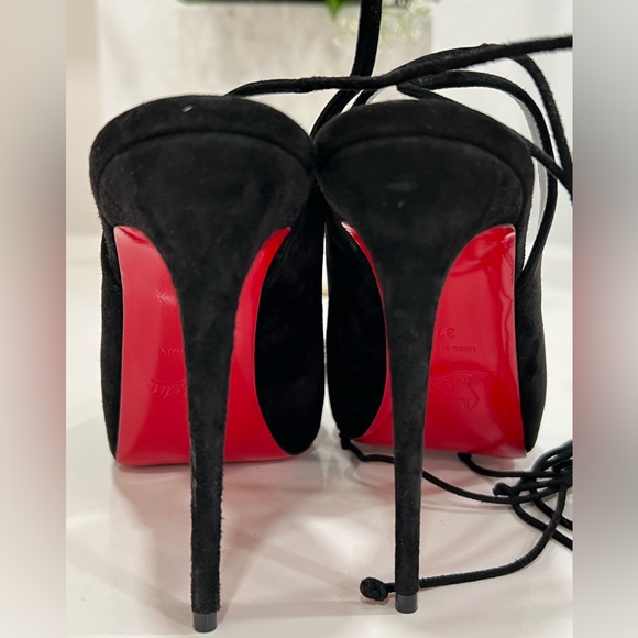 Christian Louboutin Lace Up NVP Suede Peep-Toe Pumps - Picture 8 of 13